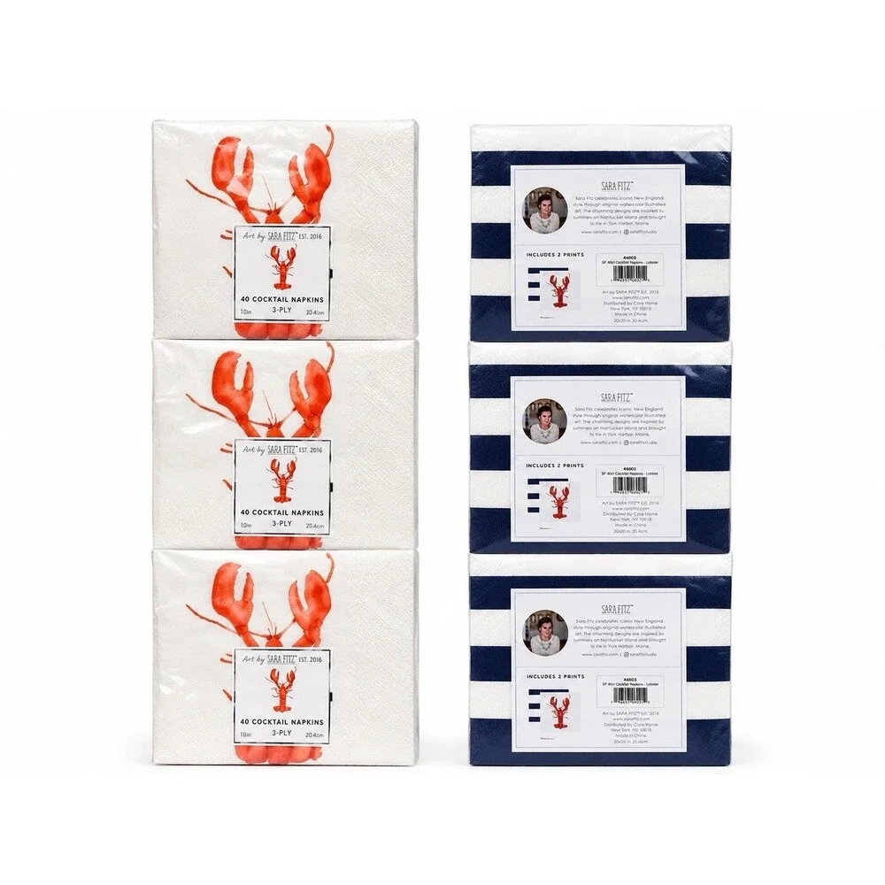 Lobster Cocktail Paper Napkins Lot of 3 Sara Fitz 40 Count 3 Ply Coastal New